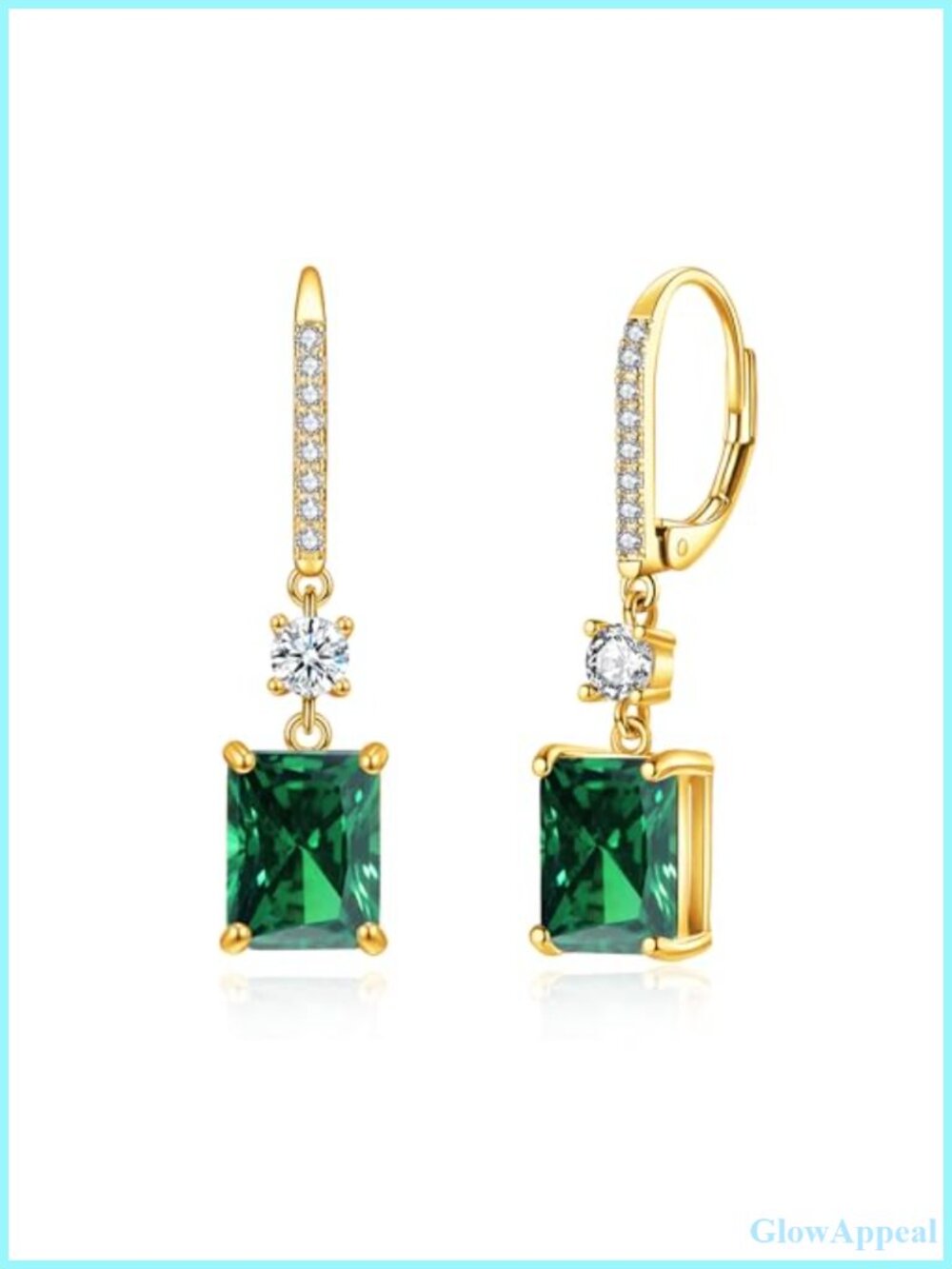 Rectangular Cut CZ Drop Dangle Earrings 14K Yellow Gold Plated Leverback